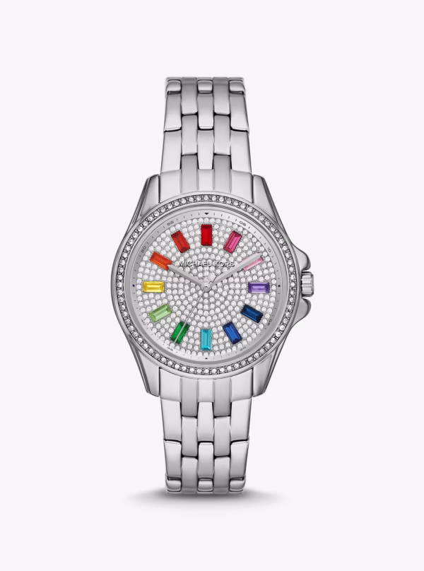 Michael Kors Mini Pilot Baguette Rainbow Pavé Silver-Tone Watch