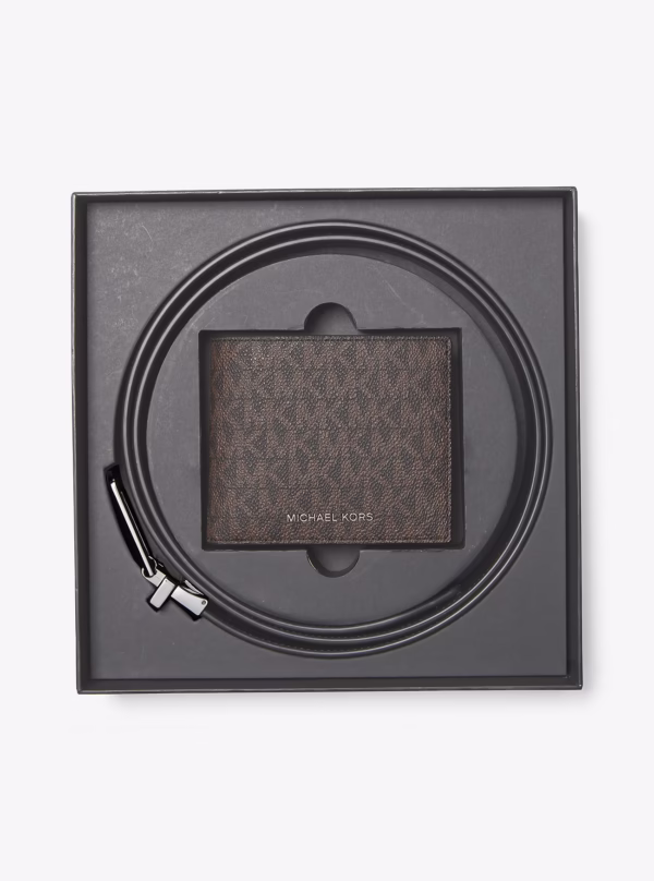 Michael Kors Signature Logo Billfold Wallet and Belt Gift Set