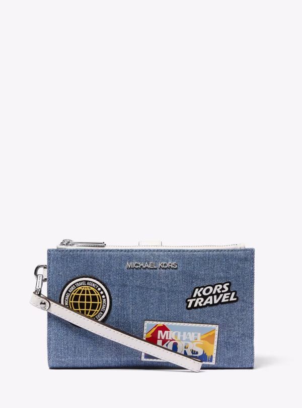 Michael Kors Jet Set Travel Large Embellished Denim Wristlet